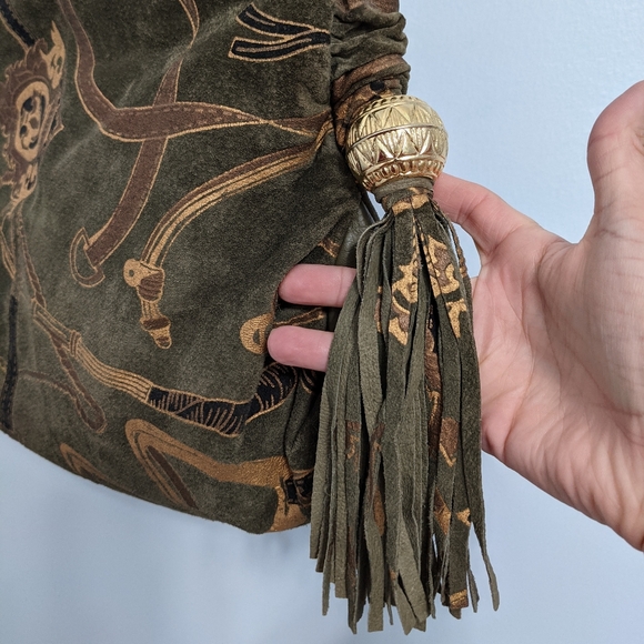 Vintage Park Avenue Olive Green Equestrian Horsebit Embossed Suede Leather Bag - Picture 8 of 12